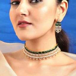Rubans Gold-Tone Plated Green Set for Women-picture-24