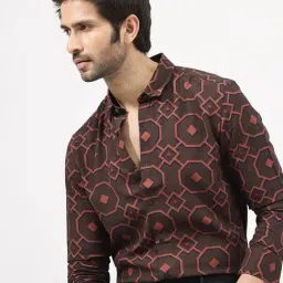 Rare Rabbit Brown Regular Fit Geometric Shirt-image-19
