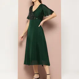 Qurvii Sequined Silk A-Line Midi Dress image 3