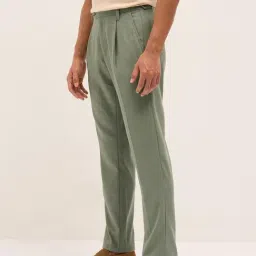 The Bear House Green Textured Regular Fit Trousers image 4