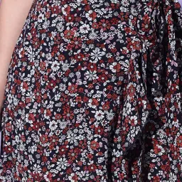 Trend Arrest Black & Brown Floral Print A-Line Wrap Skirt image 5