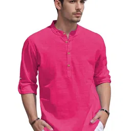 BHUVIKOO Band Collar Roll-Up Sleeves Straight Short Kurta-picture-33