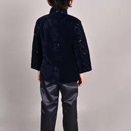 BAESD Boys Embroidered Velvet Sequined Jodhpuri Two-Piece Suit image 4