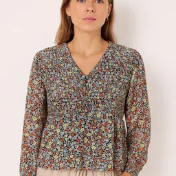 sollobell Women Flora Print Bishop Sleeves Georgette Top image 2