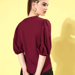 KASSUALLY Maroon Embroidered Collar Top image 5