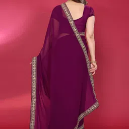 HERE&NOW Purple Printed Poly Georgette Sarees image 2