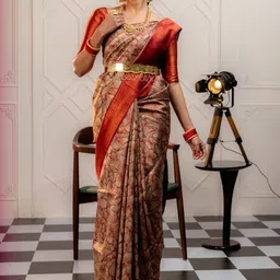 Snofi Creation Floral woven design Zari Kanjeevaram Saree-picture-21