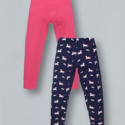 Plum Tree Full Length Unicorn & Rainbow Printed And Solid Leggings Pack Of Two - Navy  Pink-picture-21