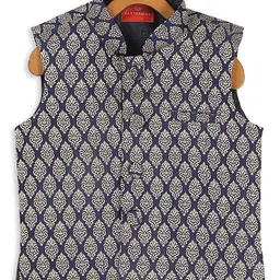 VASTRAMAY SISHU  Silk Sleeveless Damask Motif Printed Nehru Jacket - Blue-picture-27