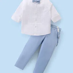 Babyhug Cotton Woven Full Sleeves Solid Party Wear Shirt & Trouser Set with Suspender & Bow - Sky Blue-picture-19