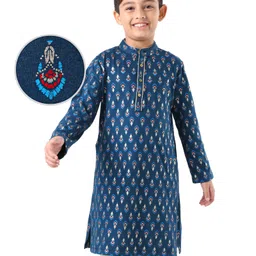 Earthy Touch Single Jersey Knit Full Sleeves Foil Printed Kurta - Blue-picture-31