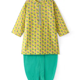 Babyhug Cambric Woven Full Sleeves Kurta Dhoti Set Floral Print - Lime-picture-22