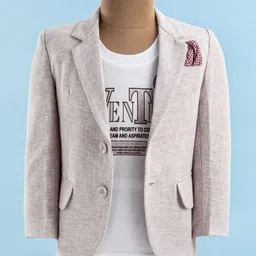 Robo Fry Linen Full Sleeves Blazer with Text Printed T-Shirt - Beige-picture-27