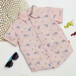 Milou Cotton Half Sleeves Whales Printed Bio Washed Shirt - Pink-picture-20