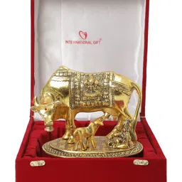 International Gift Gold Plated Kamdhenu Cow & Balkrishna Idol in Velvet Box for Home Décor and Gifting-picture-11