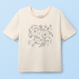 kookie kids india Kookie Kids Knit Half Sleeves Ribbed Top With Sea Animals Print - Beige-picture-39