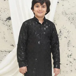 AJ Dezines Cotton Blend Full Sleeves Floral Embroidered & Sequins Embellished Kurta - Black-picture-14