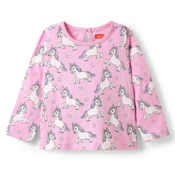 Babyhug 100% Cotton Knit Full Sleeves T-Shirt with Unicorn Print - Pink-image-83
