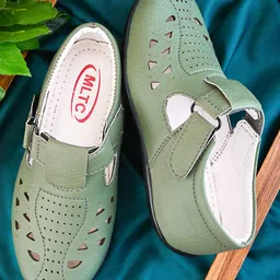 MLTC Perforated Solid Velcro Closure Roman Sandals - Olive Green-picture-22
