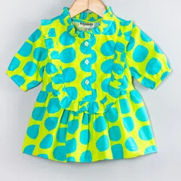 Hugsntugs Cotton Woven Half Puffed Sleeves Abstract Printed Peplum Top - Turquoise Blue & Lime Green-picture-37