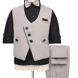 Rikidoos Full Sleeves Solid 3 Piece Party Suit With Bow Set - Black & Grey-picture-24