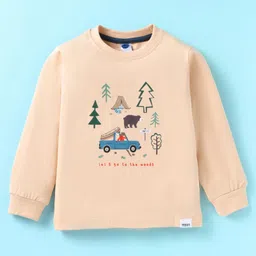 Teddy Sinker Knit Full Sleeves T-Shirt & Lounge Pants Set With Camping Theme Print -Peach & Navy image 2