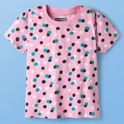 Pine Kids Single Jersey Knit Half Sleeves Capri Night Suit With Polka Dot Print - Pink image 2