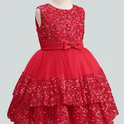Mark & Mia Cotton Woven Sleeveless Flared Party Dress With Sequins & Bow Applique - Red image 2