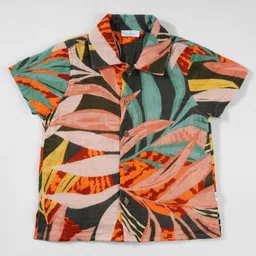 kids of greendeer Greendeer Half  Sleeves Jungle Leaf Printed Crinkle Soft Double Cotton  Shirt - Multi Colour image 4