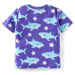 Babyhug Cotton Knit Half Sleeves Shorts Night Suit with Shark Print - Purple image 3