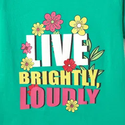 Pine Kids Cotton Knit Half Sleeves T-Shirt With Live Brightly Loudly Text Print - Light Green image 3