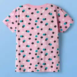 Pine Kids Single Jersey Knit Half Sleeves Capri Night Suit With Polka Dot Print - Pink image 3