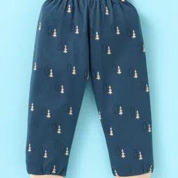 Teddy Sinker Knit Full Sleeves T-Shirt & Lounge Pants Set With Camping Theme Print -Peach & Navy image 4