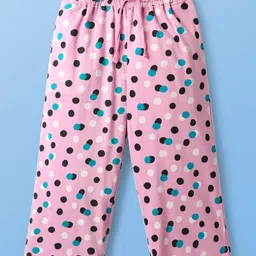 Pine Kids Single Jersey Knit Half Sleeves Capri Night Suit With Polka Dot Print - Pink image 4
