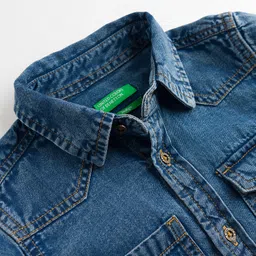 UCB Cotton Woven Full Sleeves Denim Shirt With Double Pockets - Blue image 4