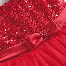 Mark & Mia Cotton Woven Sleeveless Flared Party Dress With Sequins & Bow Applique - Red image 5