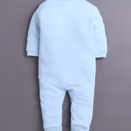 BUMZEE Cotton Knit Full Sleeves Footed Sleepsuits with Stripes & Space Print Pack of 3 - Light Blue & White image 5