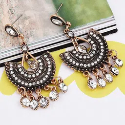Young & Forever Brass-Plated Rhinestones Studded Teardrop Shaped Chandelier Drop Earrings-picture-14