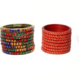 LLL FASHION Set Of 2 Multi Glass Artificial Stones & Beads Bangle-picture-27