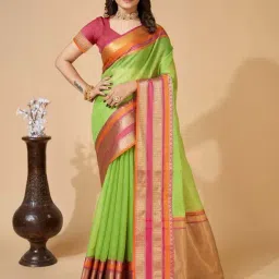 Anjaneya Sarees Green Cotton Woven Saree With Unstitched Blouse-picture-12