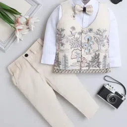 Fourfolds Boys Off White Embroidered Clothing Set-image-0