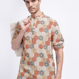Anouk Rustic Geometric Print Roll Up Sleeves Kurta-picture-16