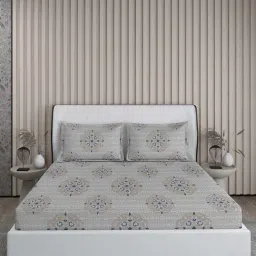 Boutique Living Riviera Blue Cotton 150 TC King Flat Bed Sheet With 2 Pillow Covers-image-5