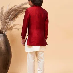 VASTRAMAY Boys Maroon & Cream Solid Full Sleeves Indowestern Sets image 3