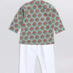 VASTRAMAY Boys Green & Pink Printed Full Sleeves Kurta Sets image 3