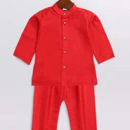 VASTRAMAY Boys Red Solid Full Sleeves Kurta Sets image 3