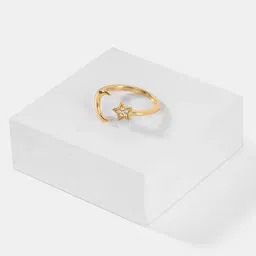 Shaya Handcrafted Moon & Star Aligned Gold Plated Ring in 925 Silver (Adjustable) image 3