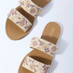 LUNA BLU by Westside Lilac Floral Embroidered Slides image 3