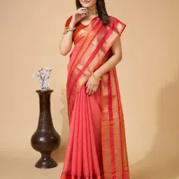 Anjaneya Sarees Coral Cotton Woven Saree With Unstitched Blouse image 3