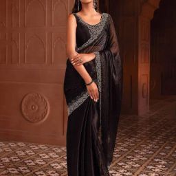 Soch Black Organza Embellished Saree With Unstitched Blouse-picture-15